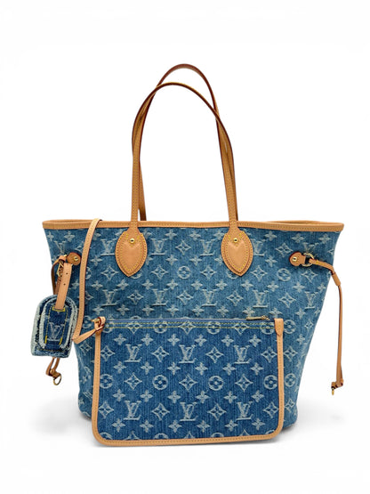 LOUIS VUITTON BLUE MONOGRAM DENIM NEO NEVERFULL MM GOLD HARDWARE 2025