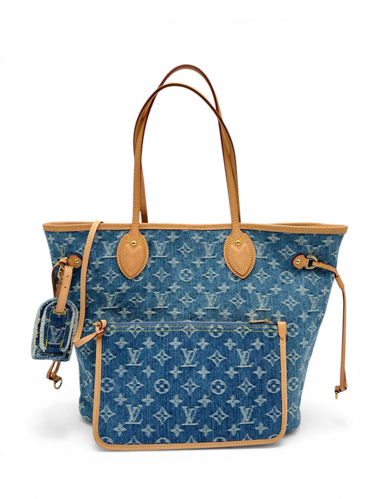 LOUIS VUITTON BLUE MONOGRAM DENIM NEO NEVERFULL MM GOLD HARDWARE 2025
