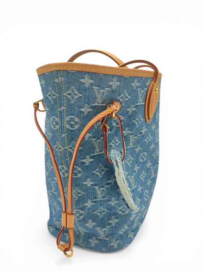 LOUIS VUITTON BLUE MONOGRAM DENIM NEO NEVERFULL MM GOLD HARDWARE 2025