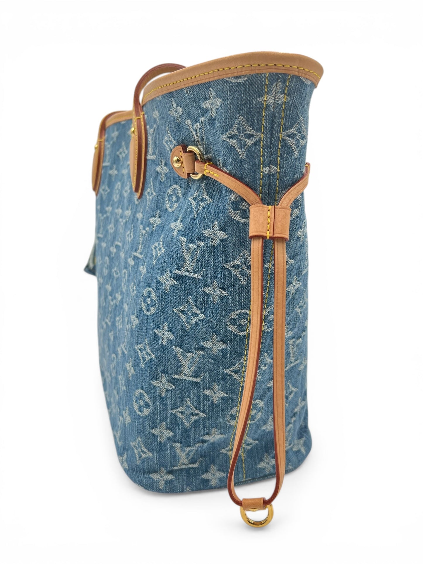 LOUIS VUITTON BLUE MONOGRAM DENIM NEO NEVERFULL MM GOLD HARDWARE 2025