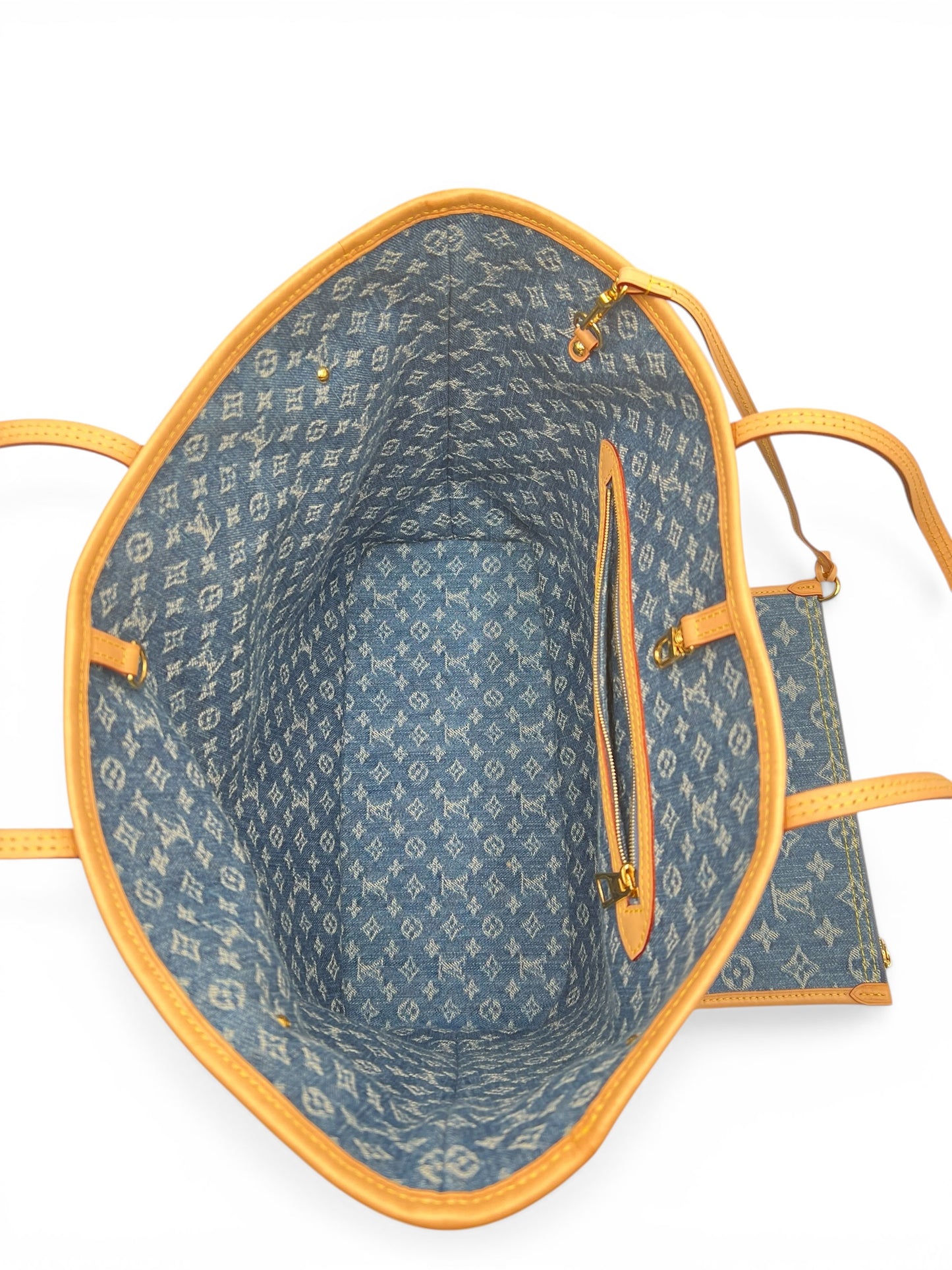 LOUIS VUITTON BLUE MONOGRAM DENIM NEO NEVERFULL MM GOLD HARDWARE 2025