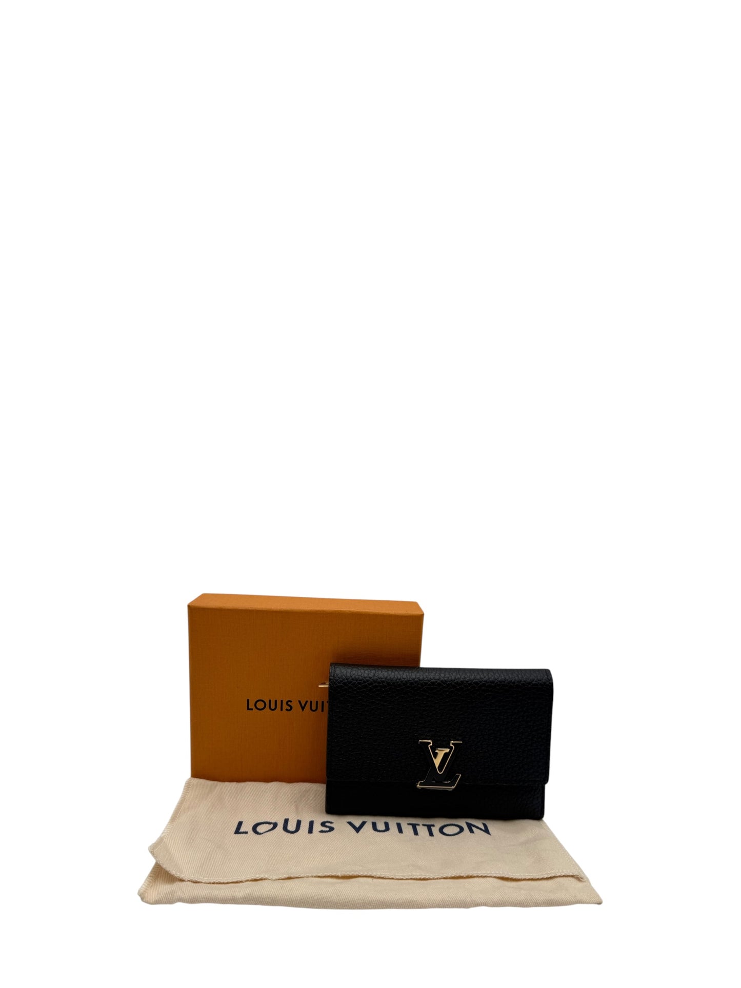 LOUIS VUITTON TAURILLON CAPUCINES COMPACT WALLET BLACK