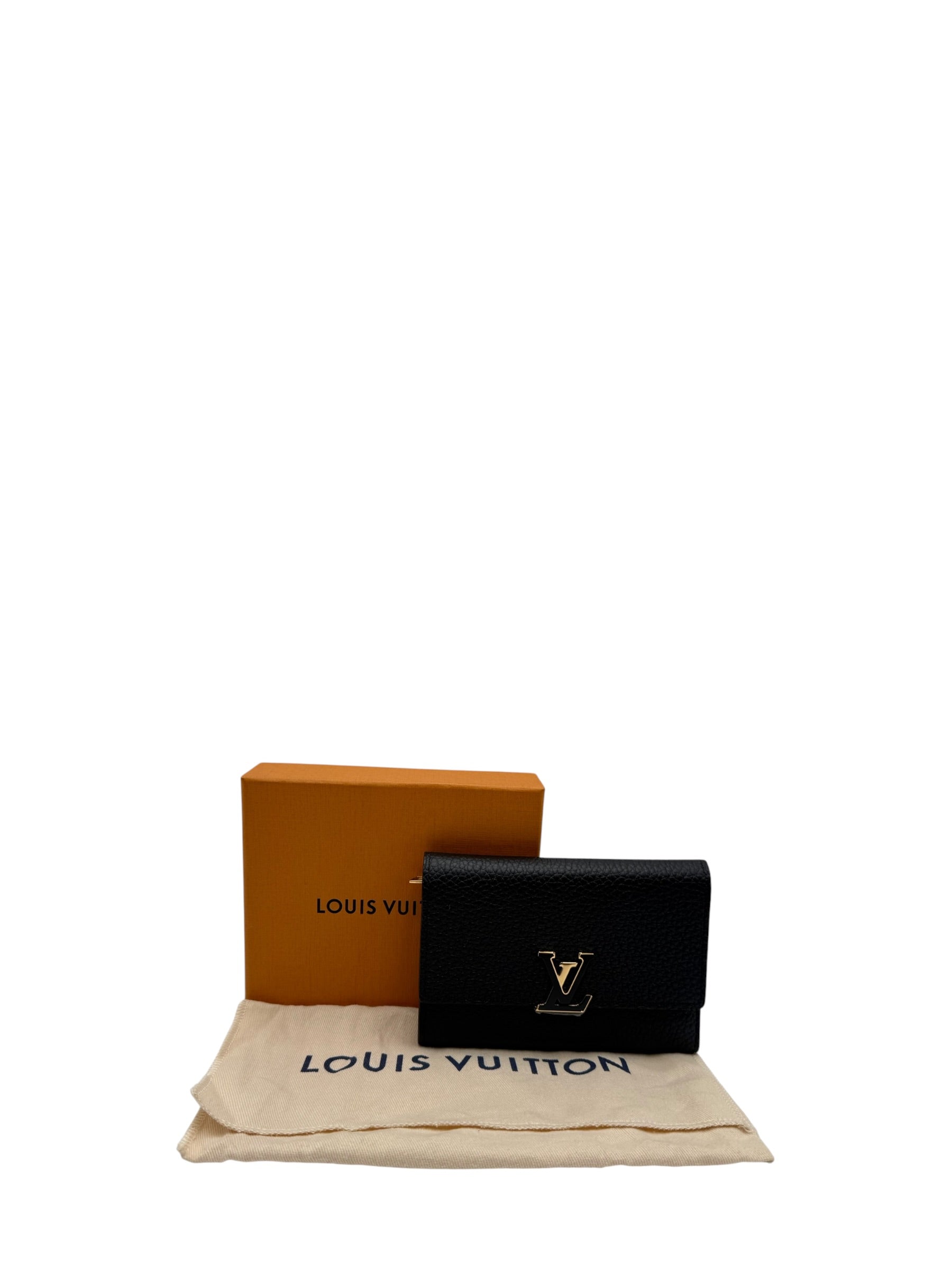 LOUIS VUITTON TAURILLON CAPUCINES COMPACT WALLET BLACK