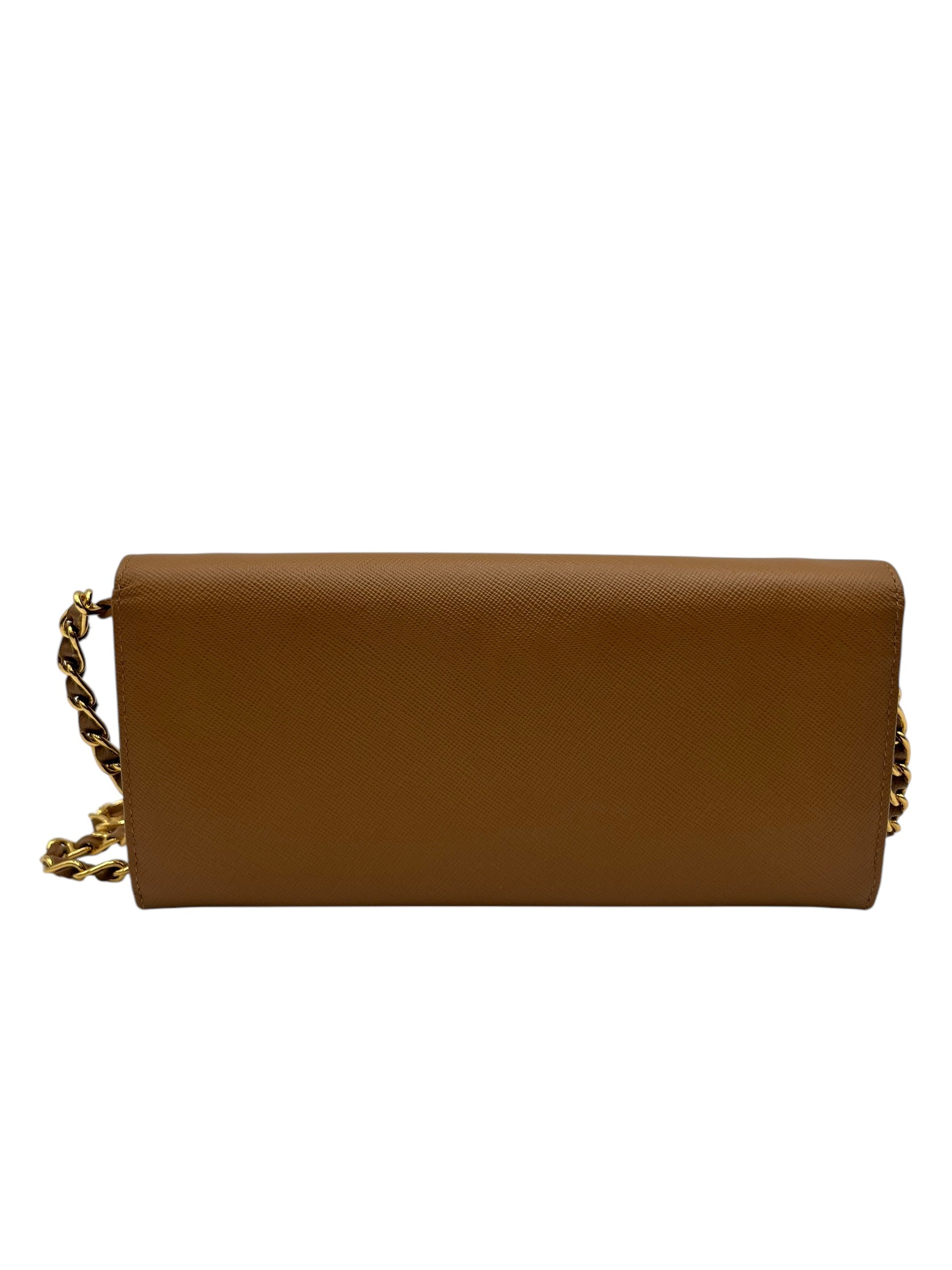 PRADA SAFFIANO WALLET ON CHAIN BROWN