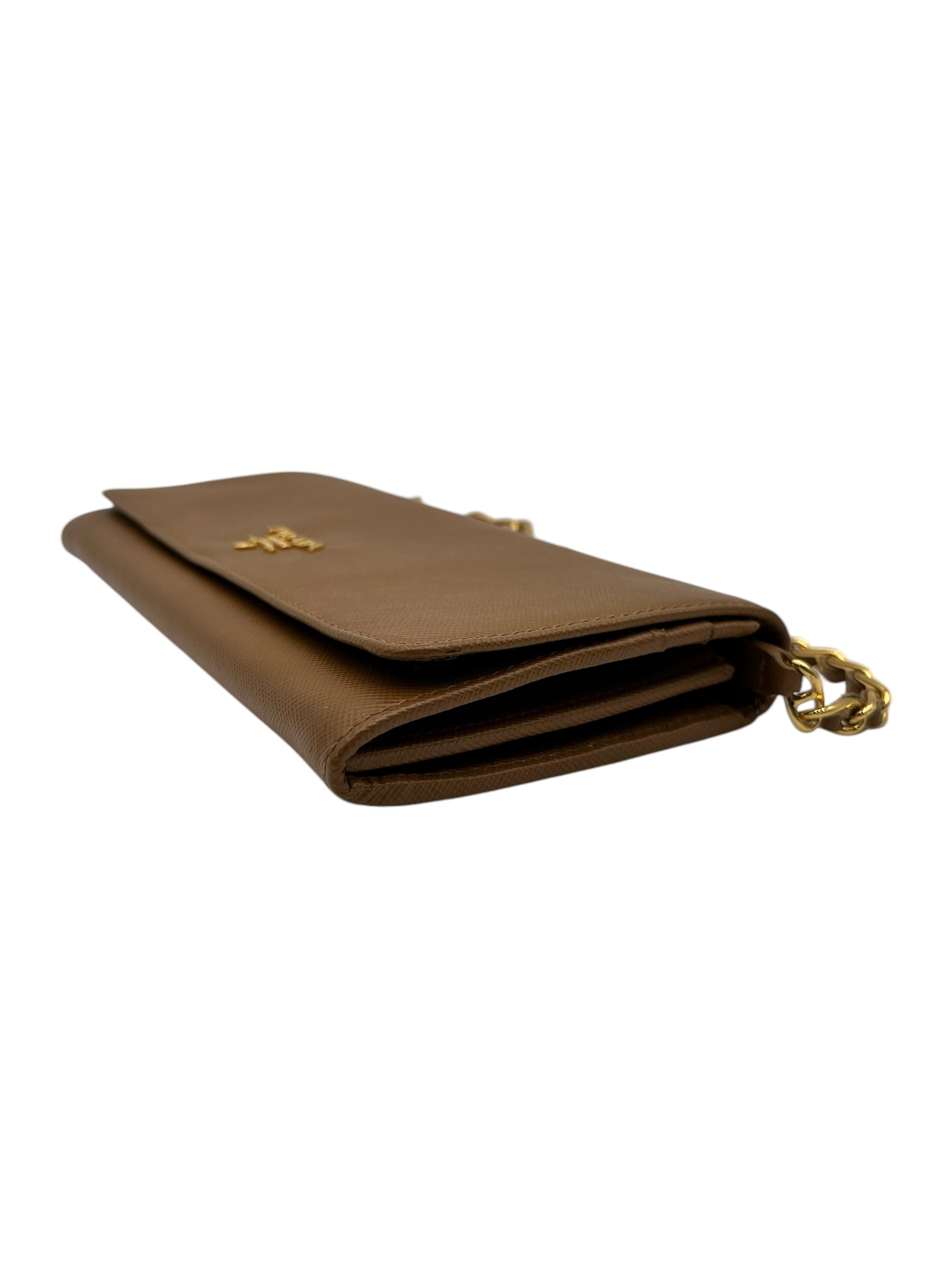 PRADA SAFFIANO WALLET ON CHAIN BROWN