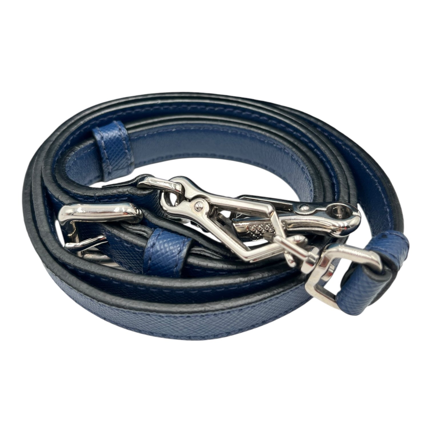 PRADA LEATHER WALLET ON CHAIN BLUE