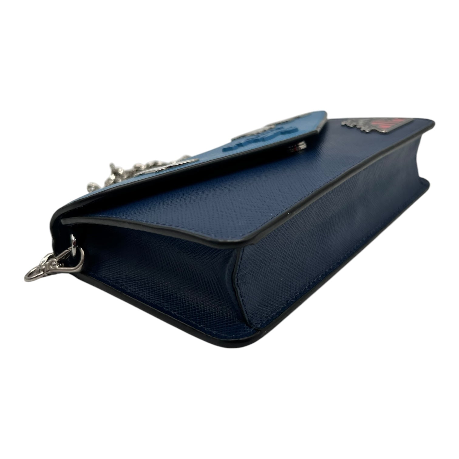 PRADA LEATHER WALLET ON CHAIN BLUE