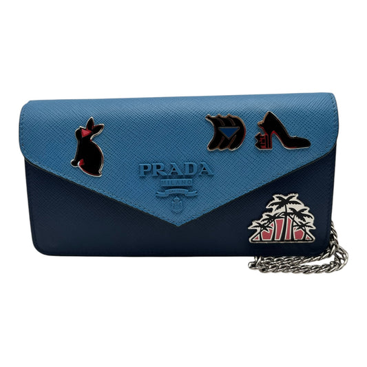 PRADA LEATHER WALLET ON CHAIN BLUE