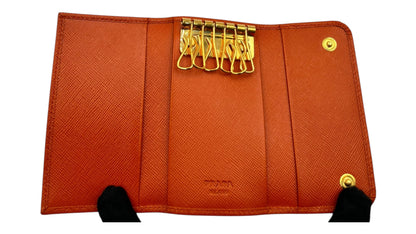 PRADA ORANGE SAFFIANO KEY HOLDER LEATHER PONY STYLE