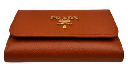 PRADA ORANGE SAFFIANO KEY HOLDER LEATHER PONY STYLE