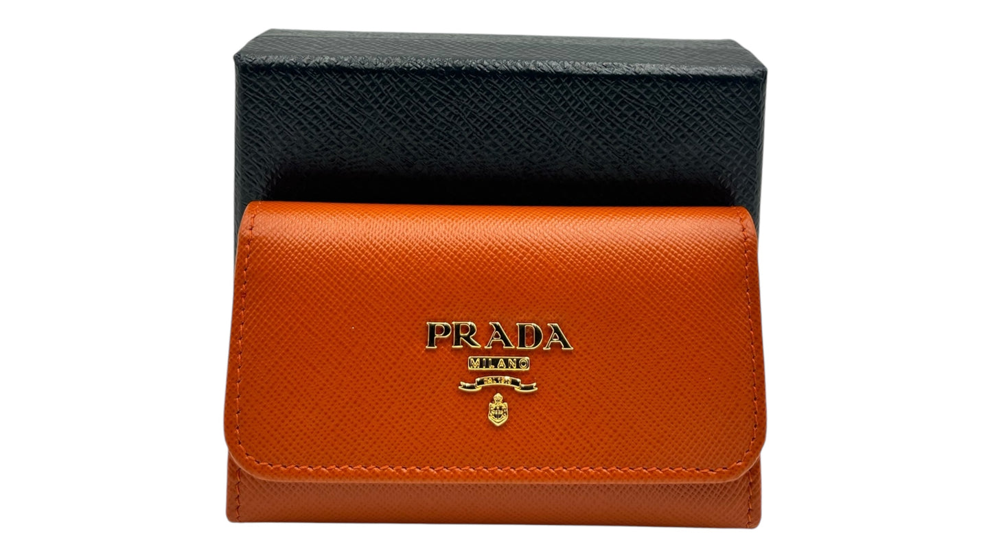 PRADA ORANGE SAFFIANO KEY HOLDER LEATHER PONY STYLE