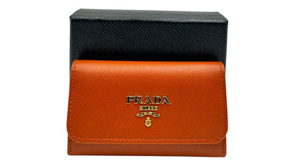 PRADA ORANGE SAFFIANO KEY HOLDER LEATHER PONY STYLE