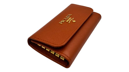 PRADA ORANGE SAFFIANO KEY HOLDER LEATHER PONY STYLE