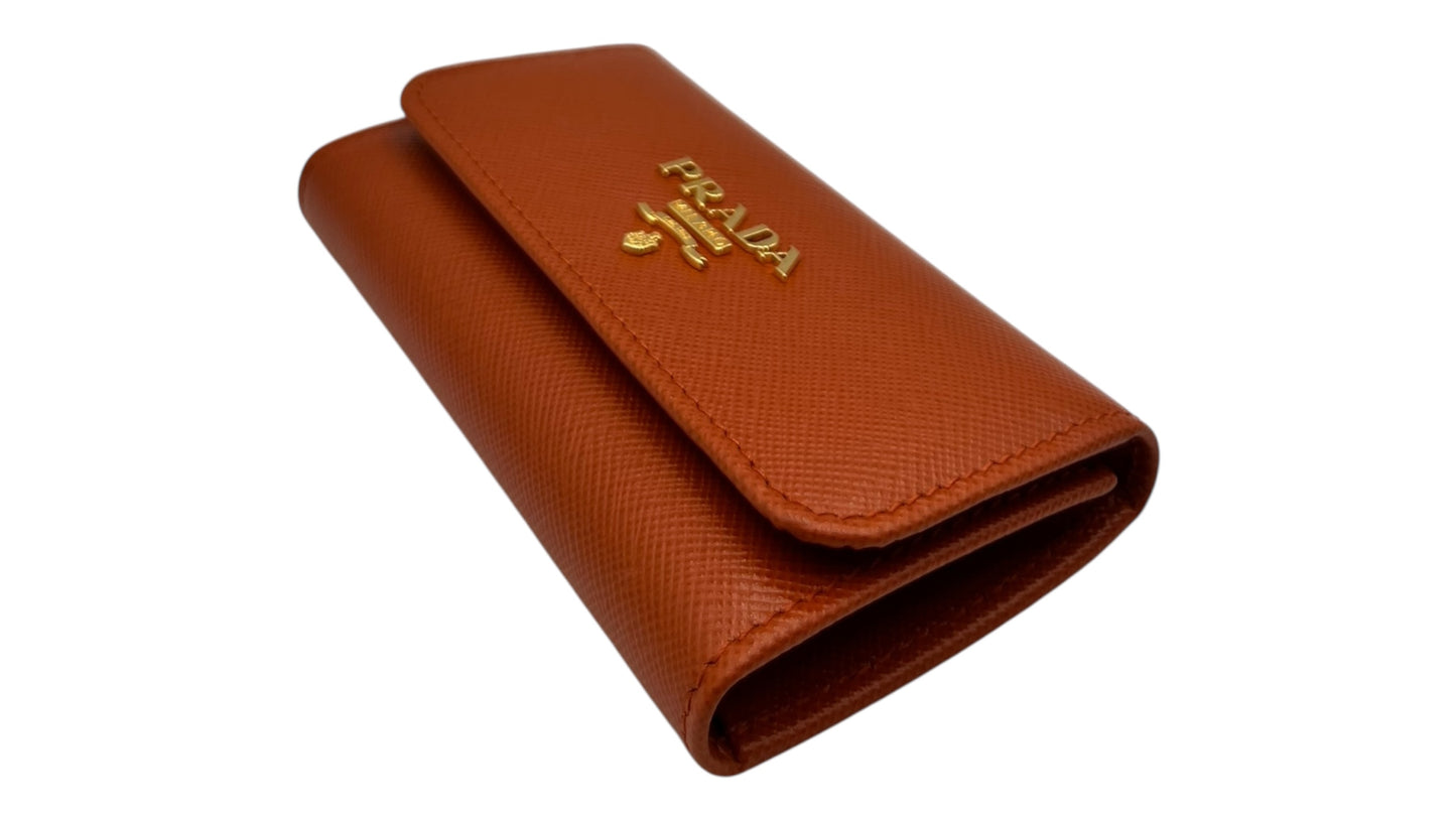 PRADA ORANGE SAFFIANO KEY HOLDER LEATHER PONY STYLE