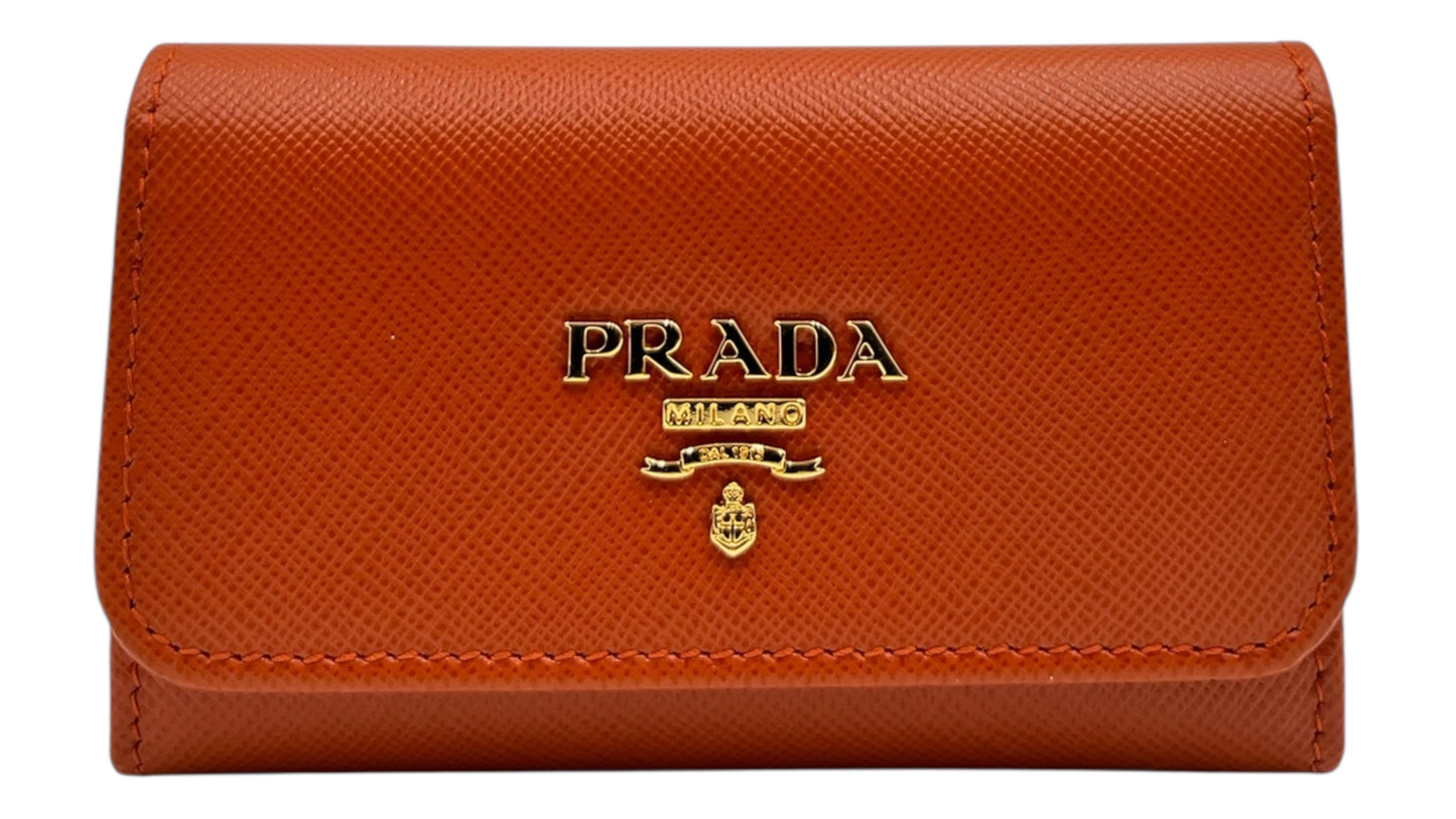 PRADA ORANGE SAFFIANO KEY HOLDER LEATHER PONY STYLE