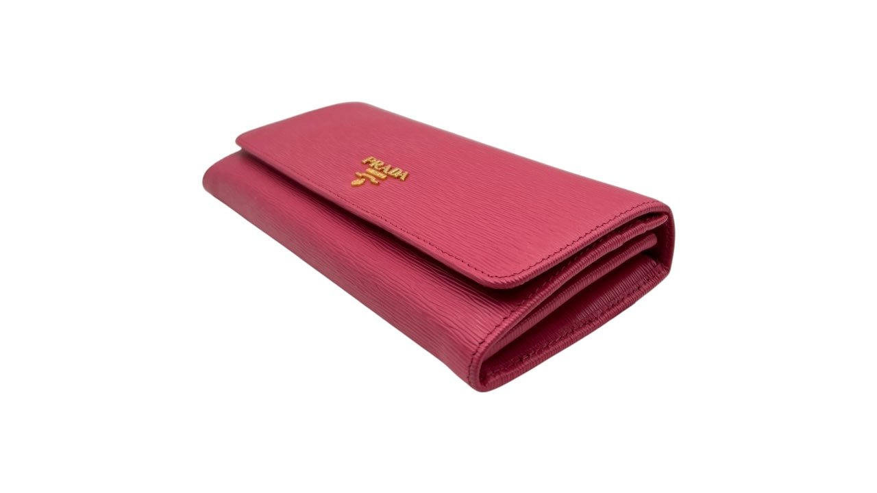PRADA PINK SAFFIANO LEATHER WALLET WITH CARD HOLDER