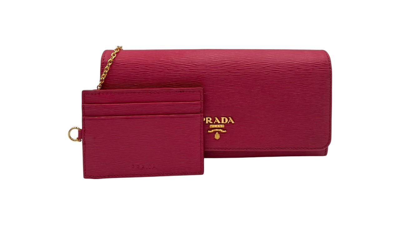 PRADA PINK SAFFIANO LEATHER WALLET WITH CARD HOLDER