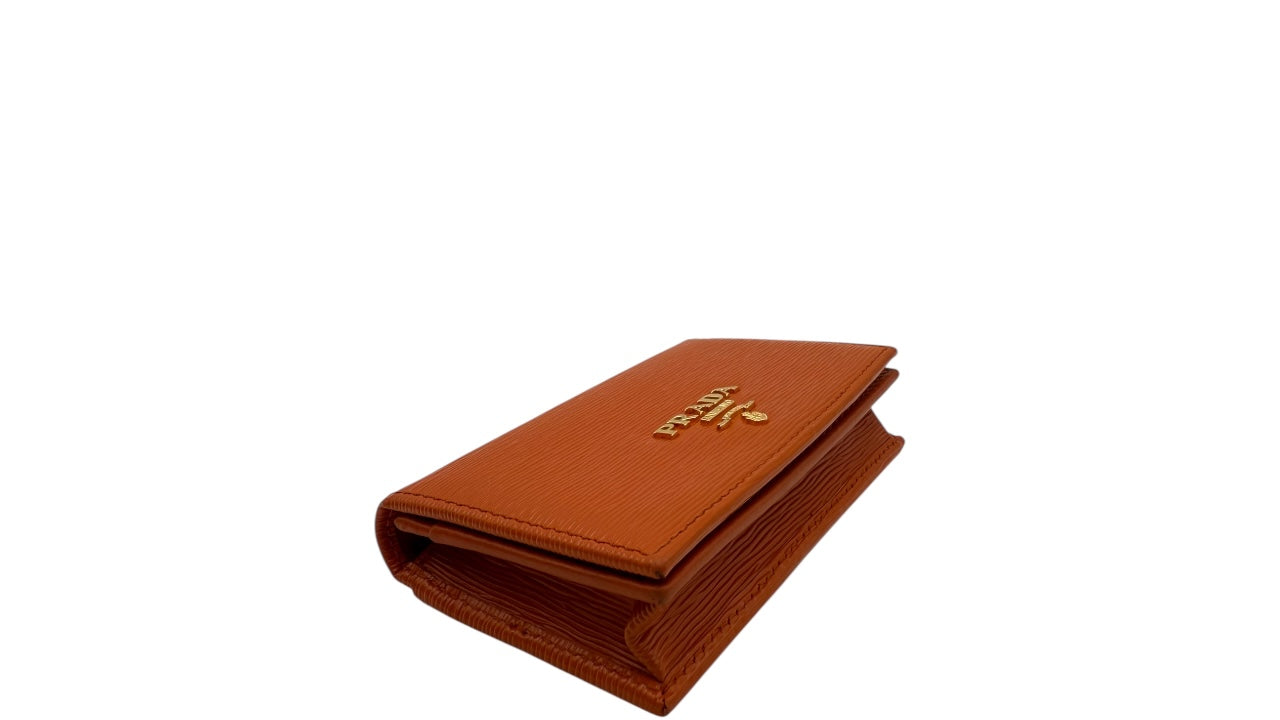 PRADA  ORANGE VITELLO GRAIN LEATHER CREDIT CARD HOLDER SMALL WALLET
