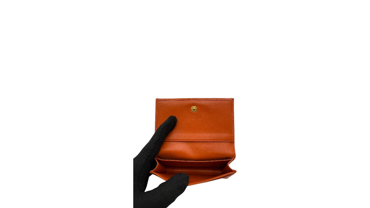 PRADA  ORANGE VITELLO GRAIN LEATHER CREDIT CARD HOLDER SMALL WALLET