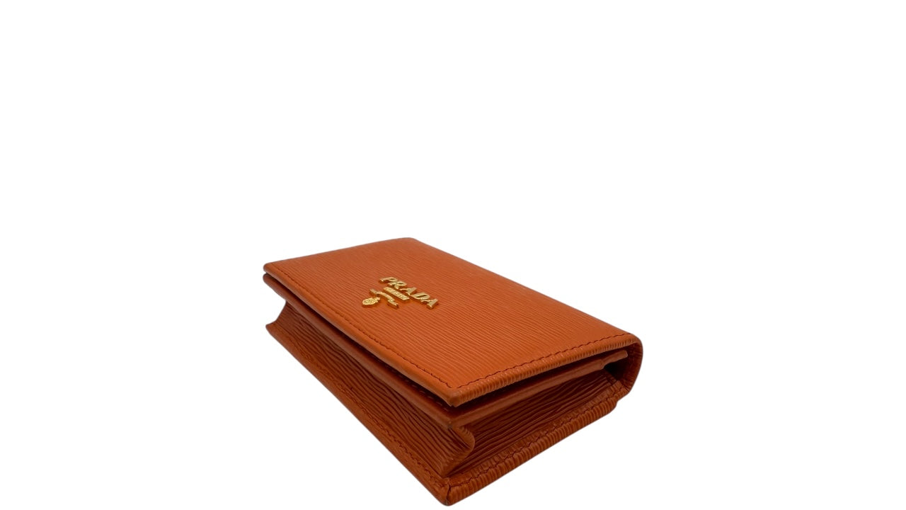 PRADA  ORANGE VITELLO GRAIN LEATHER CREDIT CARD HOLDER SMALL WALLET