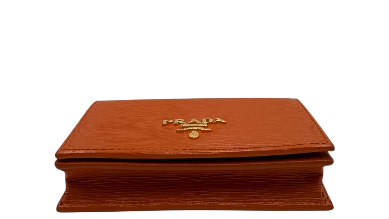PRADA  ORANGE VITELLO GRAIN LEATHER CREDIT CARD HOLDER SMALL WALLET