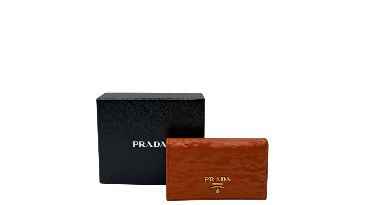 PRADA  ORANGE VITELLO GRAIN LEATHER CREDIT CARD HOLDER SMALL WALLET