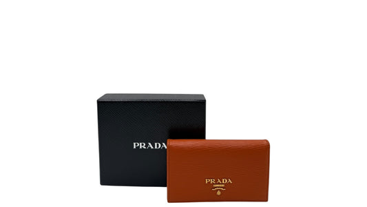 PRADA  ORANGE VITELLO GRAIN LEATHER CREDIT CARD HOLDER SMALL WALLET