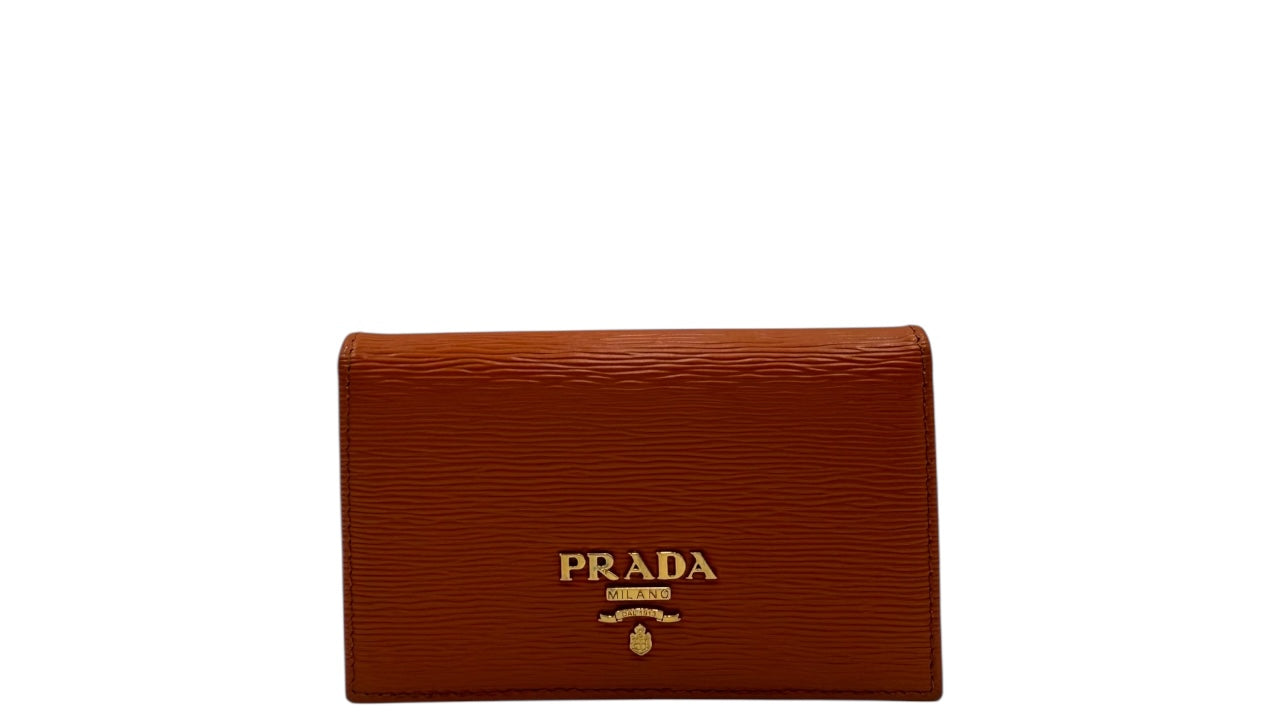 PRADA  ORANGE VITELLO GRAIN LEATHER CREDIT CARD HOLDER SMALL WALLET