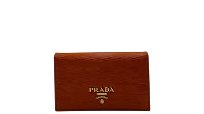 PRADA  ORANGE VITELLO GRAIN LEATHER CREDIT CARD HOLDER SMALL WALLET