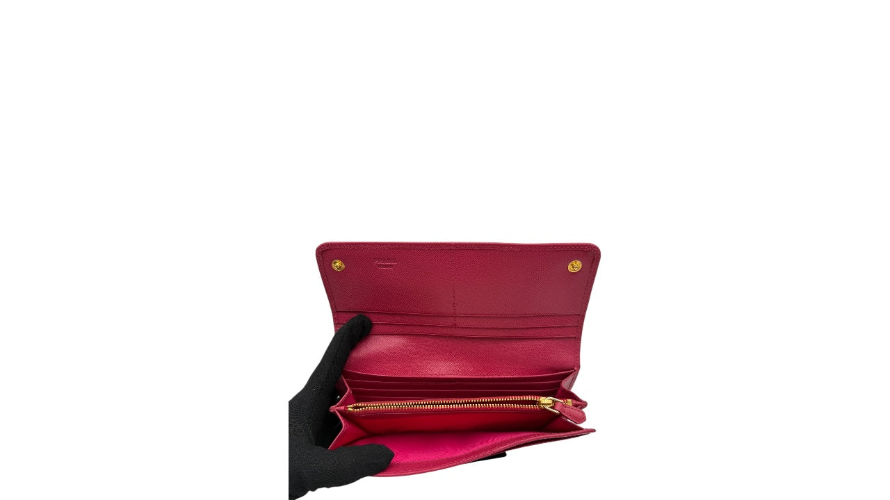 PRADA SAFFIANO LEATHER BOW CONTINENTAL FLAP WALLET PINK PEONIA