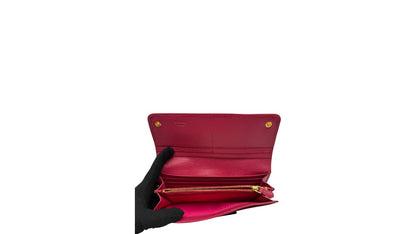 PRADA SAFFIANO LEATHER BOW CONTINENTAL FLAP WALLET PINK PEONIA