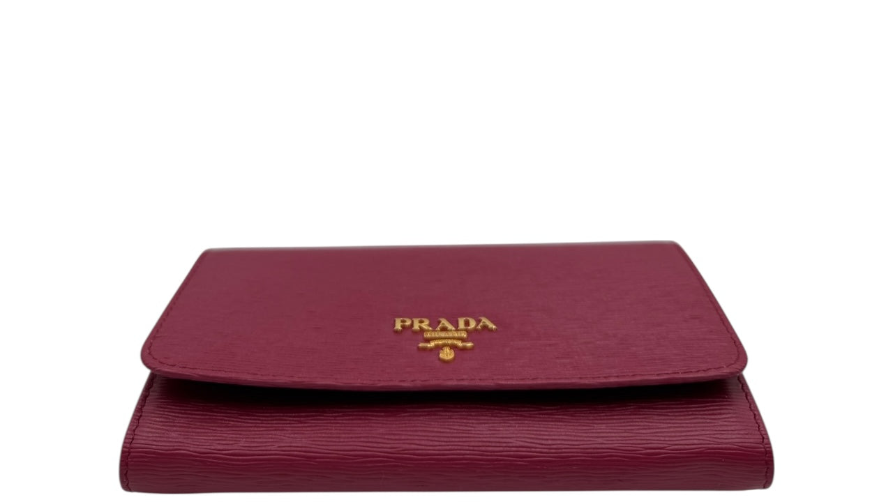 PRADA PEONIA SAFFIANO METAL LEATHER WRISTLET WALLET
