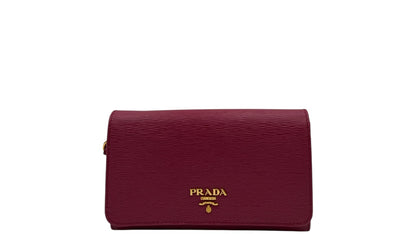 PRADA PEONIA SAFFIANO METAL LEATHER WRISTLET WALLET
