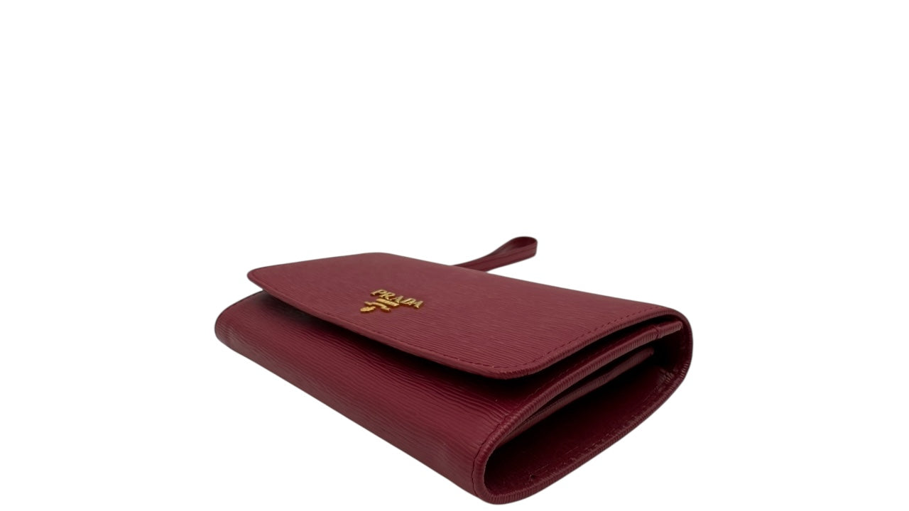 PRADA PEONIA SAFFIANO METAL LEATHER WRISTLET WALLET