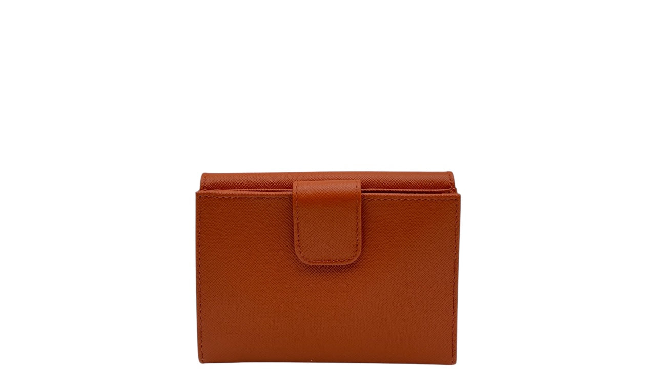 PRADA SAFFIANO LEATHER SHORT WALLET IN PUMPKIN SPICE