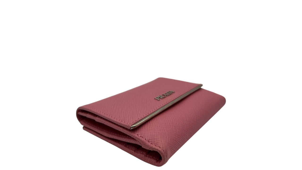 PRADA SAFFIANO LEATHER SHORT WALLET IN LIGHT PINK