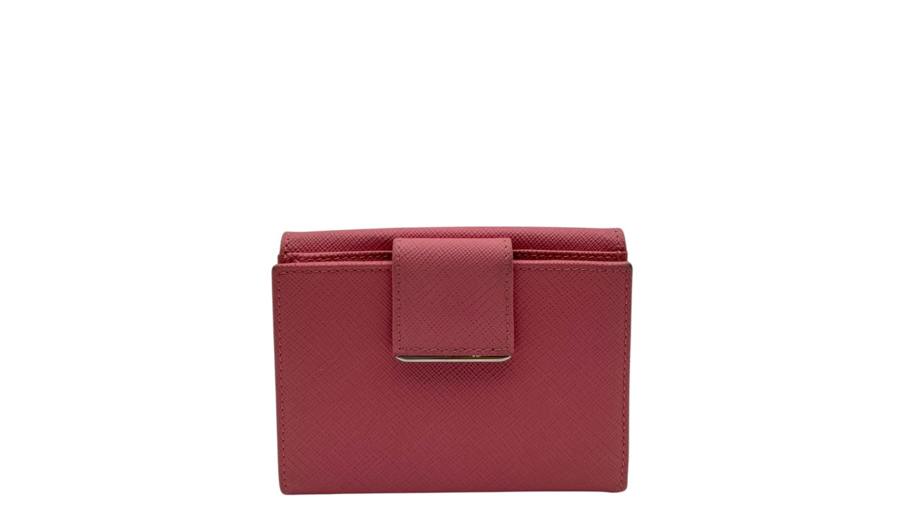 PRADA SAFFIANO LEATHER SHORT WALLET IN LIGHT PINK