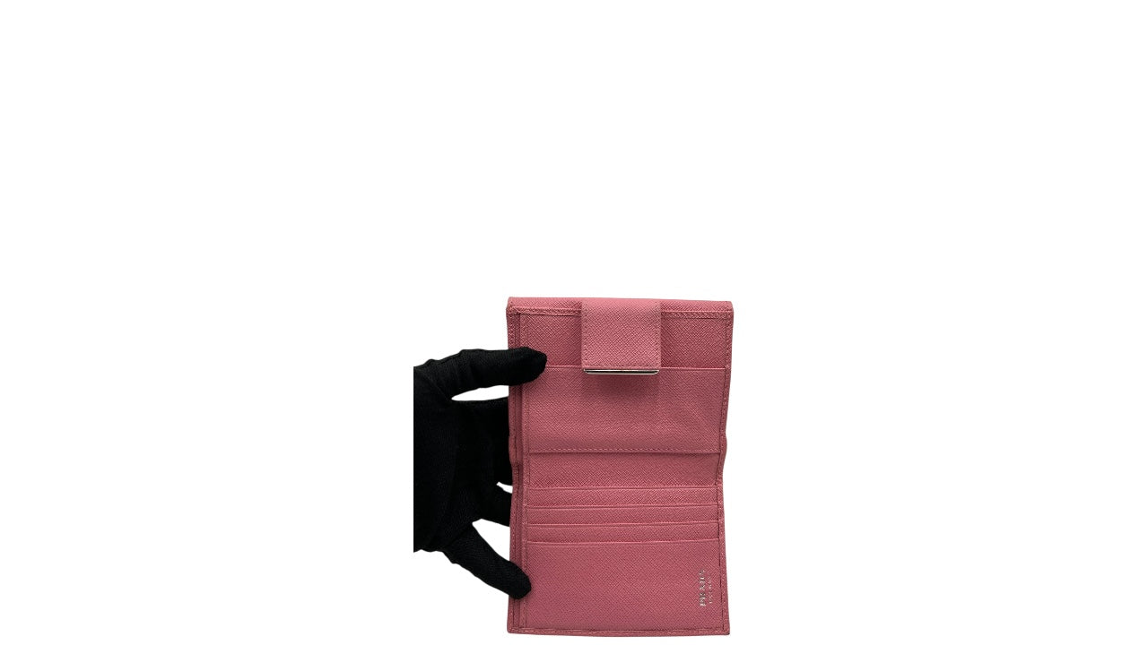 PRADA SAFFIANO LEATHER SHORT WALLET IN LIGHT PINK