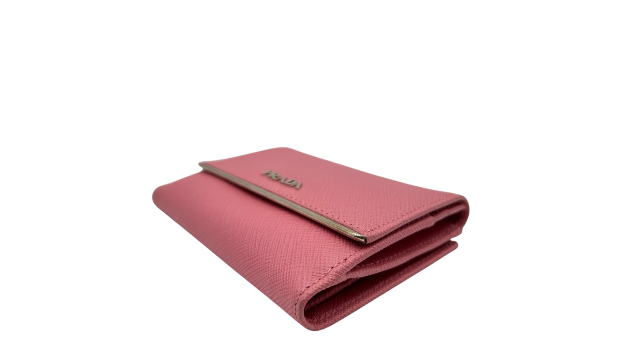 PRADA SAFFIANO LEATHER SHORT WALLET IN LIGHT PINK