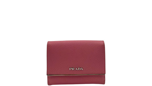 PRADA SAFFIANO LEATHER SHORT WALLET IN LIGHT PINK