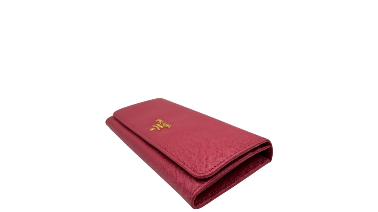 PRADA SAFFIANO LEATHER LONG WALLET DEEP PINK