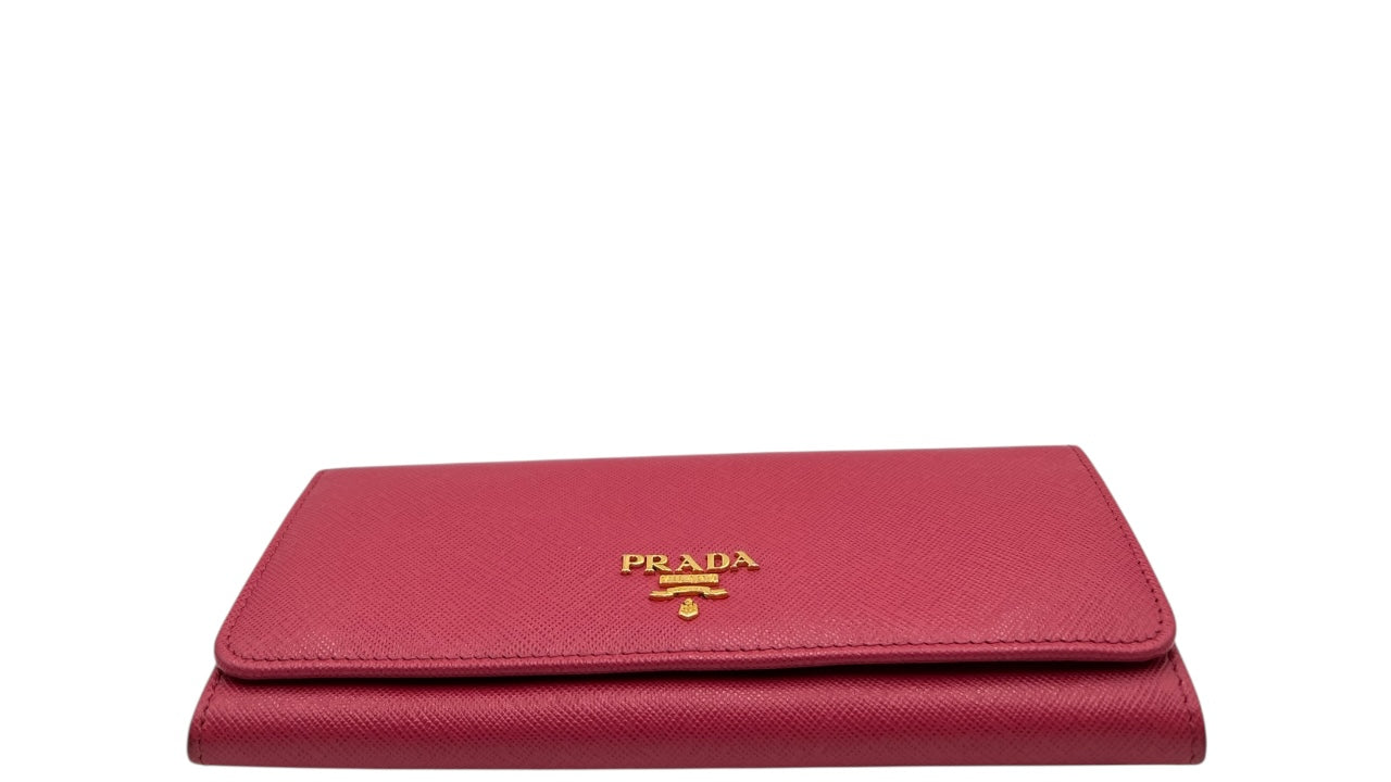 PRADA SAFFIANO LEATHER LONG WALLET DEEP PINK