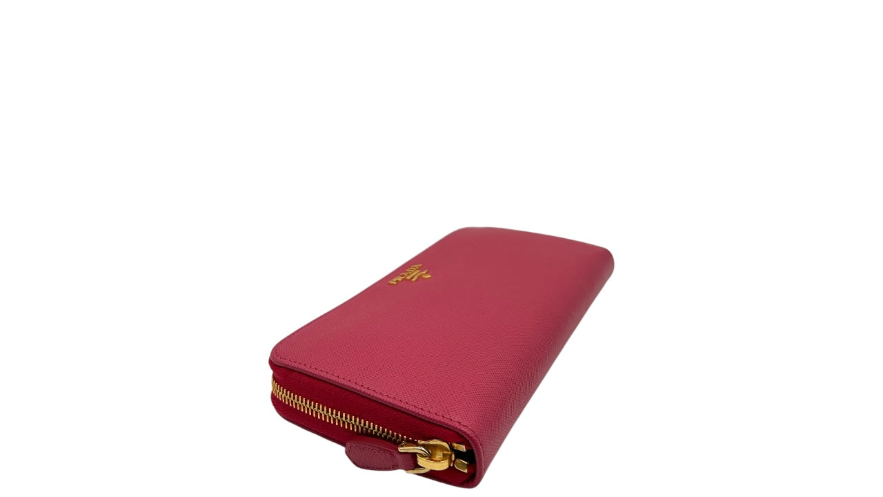PRADA SAFFIANO PEONIA PINK LEATHER ZIPPY WALLET