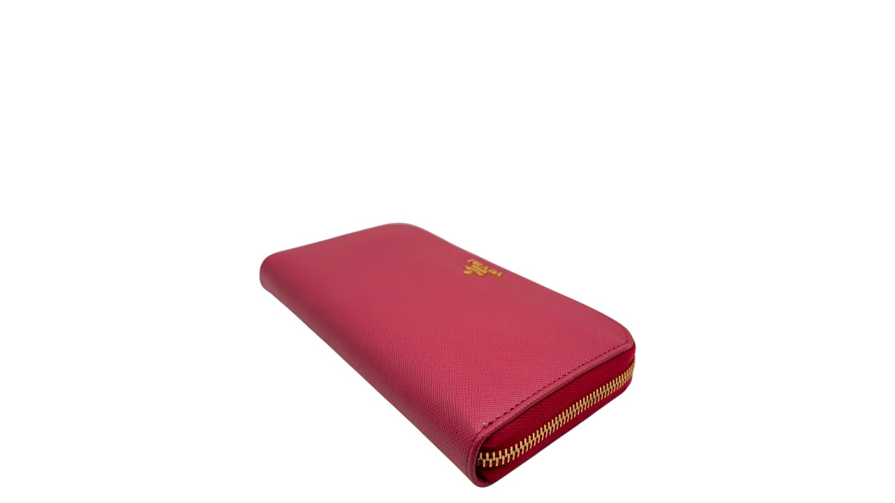 PRADA SAFFIANO PEONIA PINK LEATHER ZIPPY WALLET