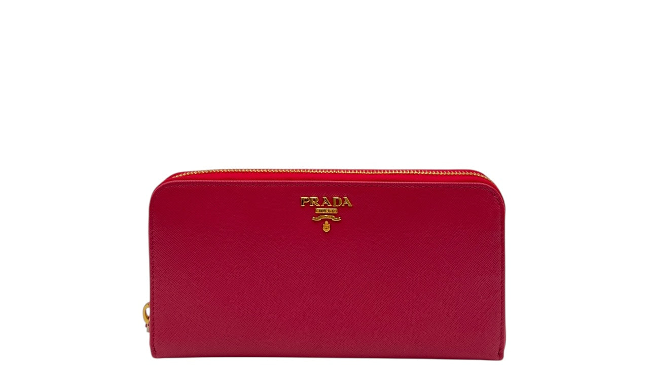 PRADA SAFFIANO PEONIA PINK LEATHER ZIPPY WALLET