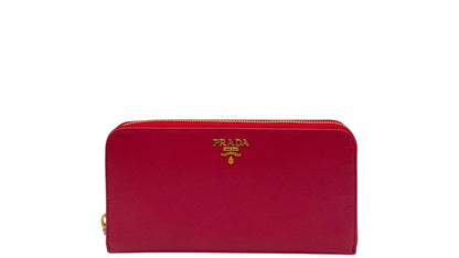 PRADA SAFFIANO PEONIA PINK LEATHER ZIPPY WALLET
