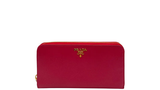 PRADA SAFFIANO PEONIA PINK LEATHER ZIPPY WALLET