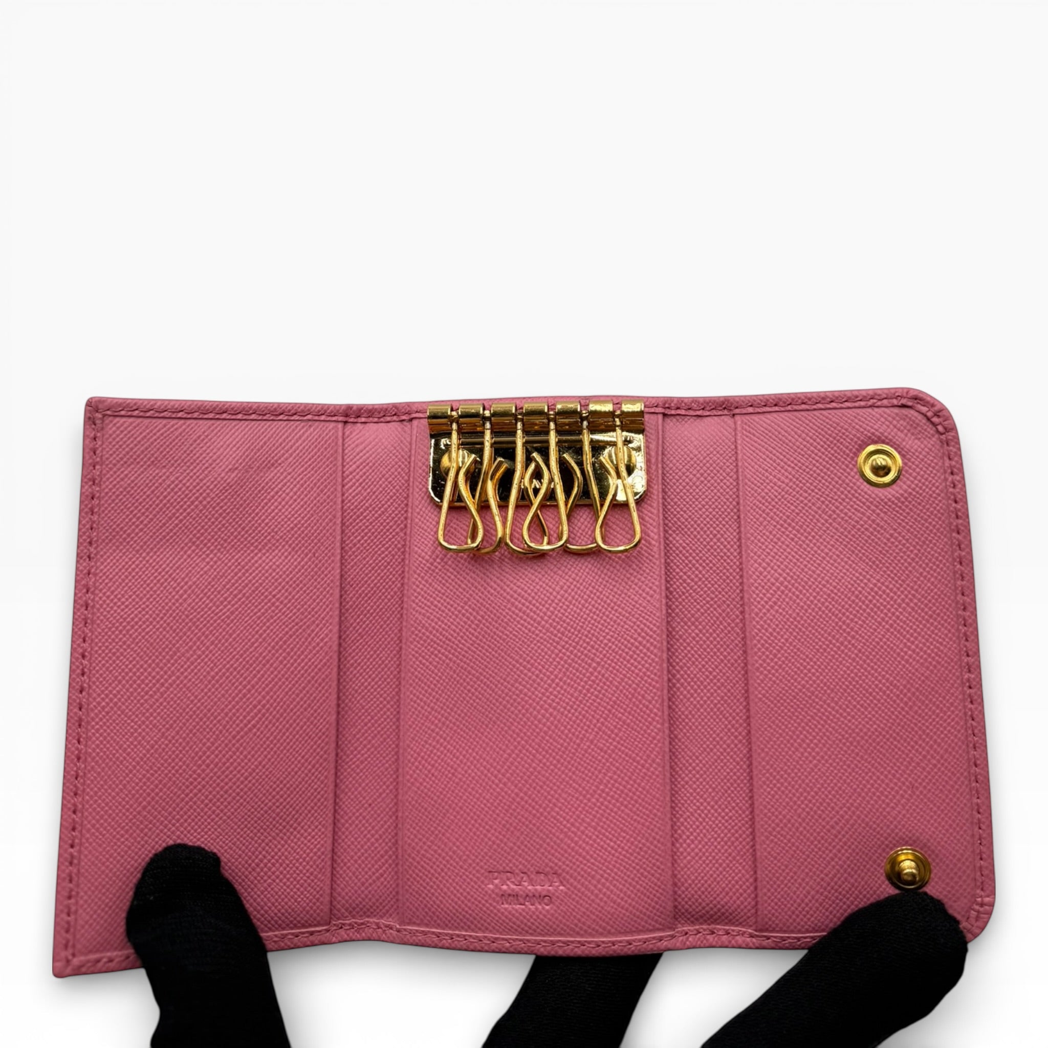 PRADA PINK SAFFIANO KEY HOLDER