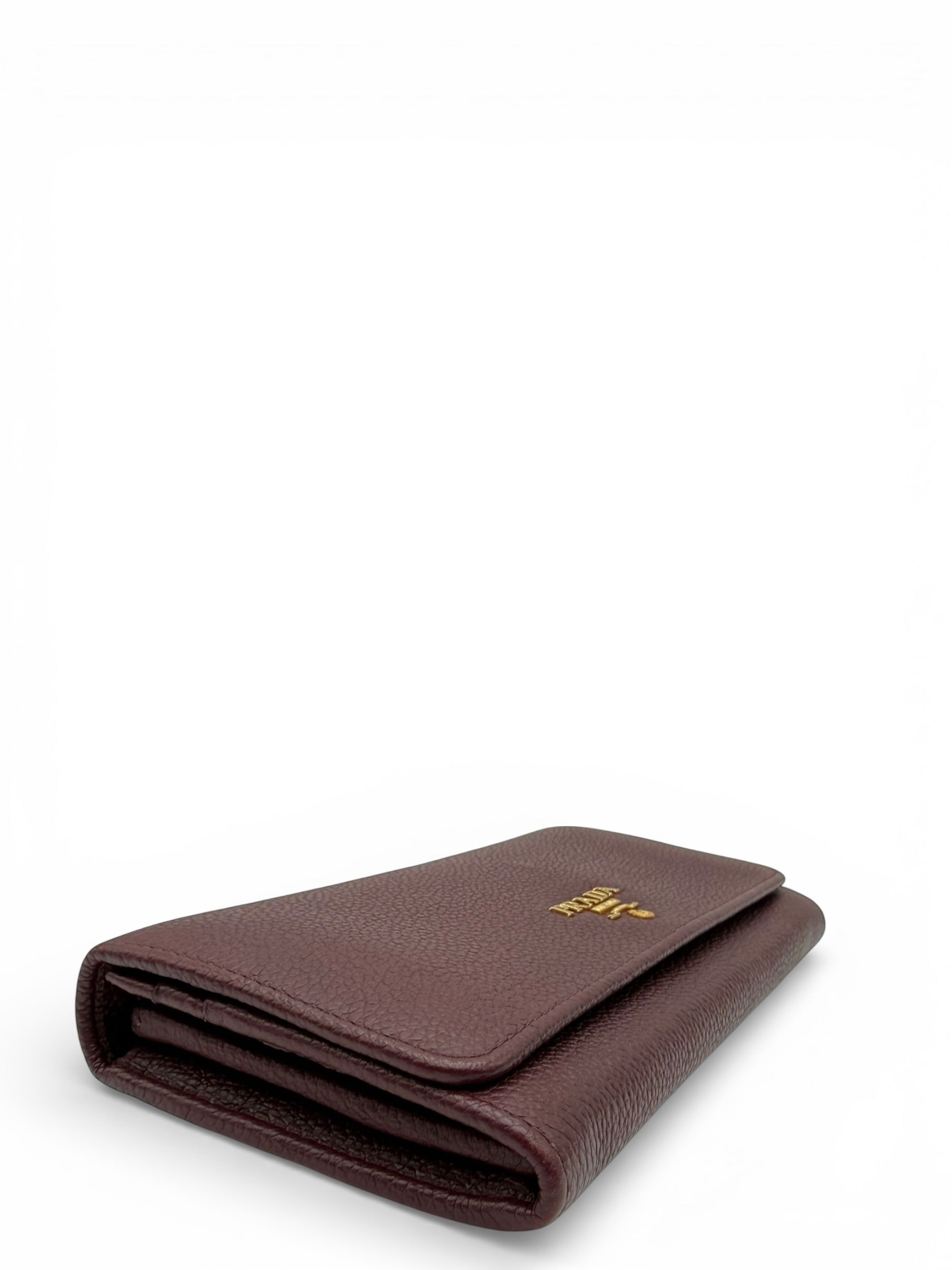PRADA SAFFIANO METAL CONTINENTAL FLAP WALLET BURGUNDY