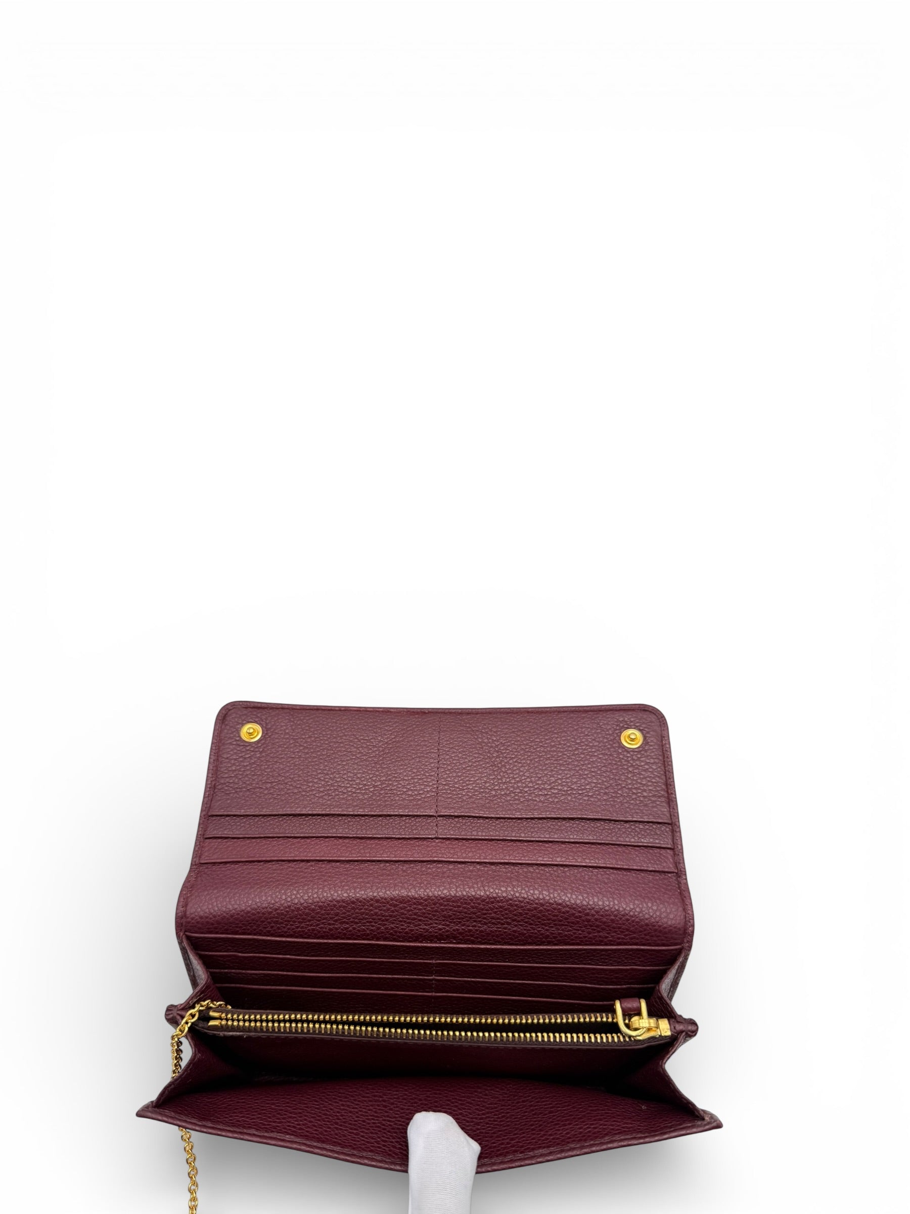 PRADA SAFFIANO METAL CONTINENTAL FLAP WALLET BURGUNDY